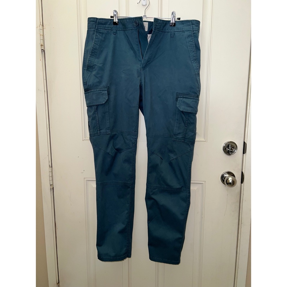 Sun + Stone Mens Teal Blue Stretch Cargo Pants Size 36 Slim Tapered Utility